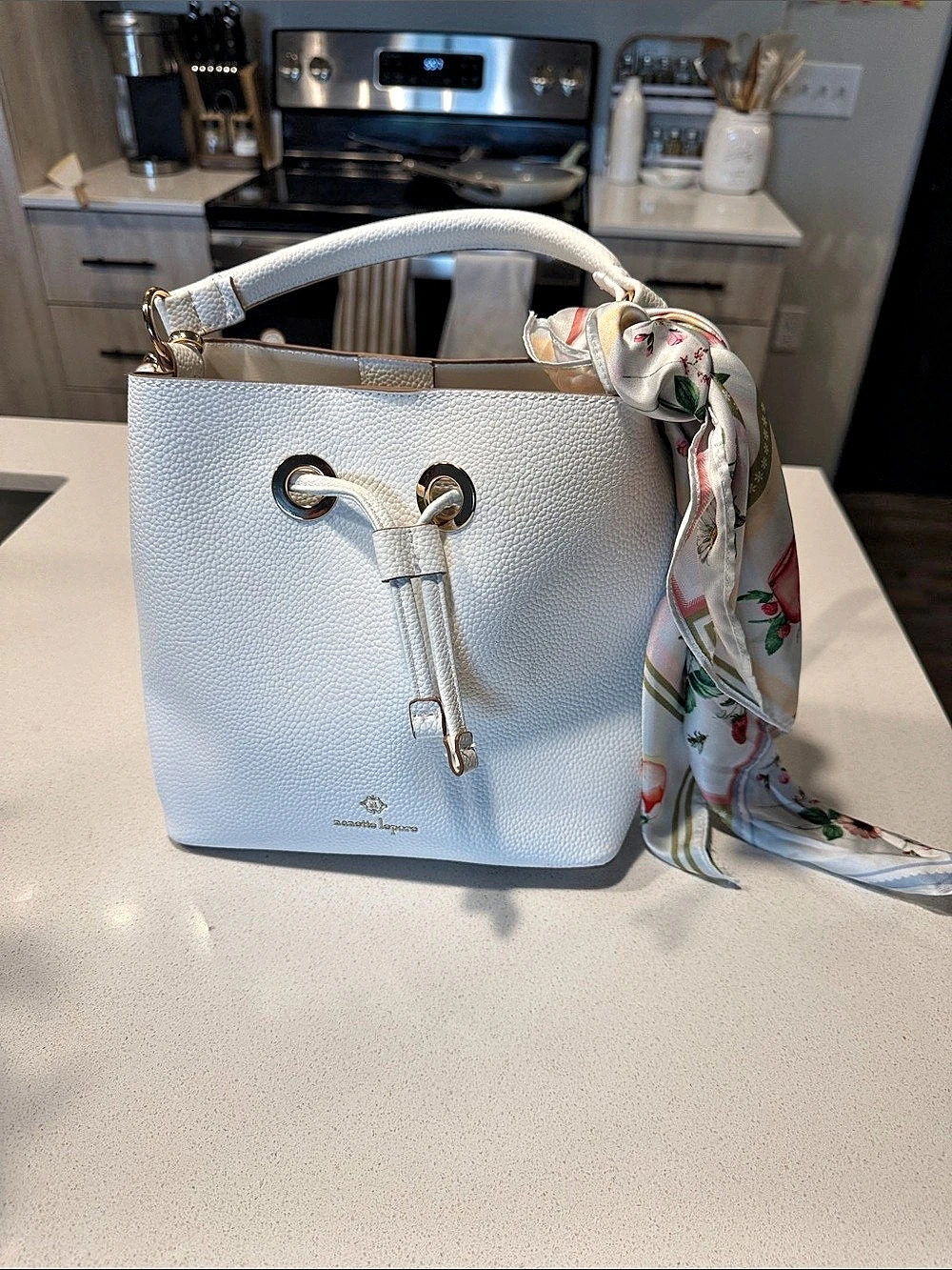White Shoulder Bag with Scarf New